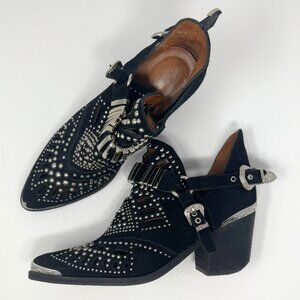 JEFFREY CAMPBELL Calhoun Studded Black Suede Leather Western Bootie Size 10